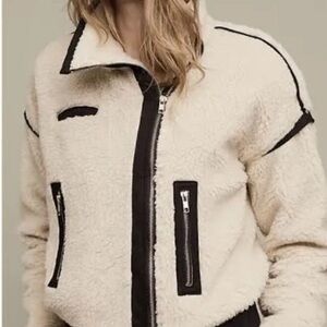 Cream and Black Teddy Jacket with Stand-Up Collar